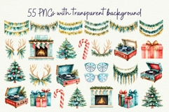 Retro Pugmas Dog Christmas Watercolor Clipart Product Image 2