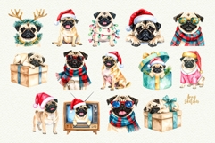Retro Pugmas Dog Christmas Watercolor Clipart Product Image 3