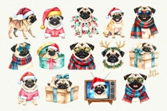 Retro Pugmas Dog Christmas Watercolor Clipart Product Image 4