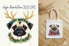 Retro Pugmas Dog Christmas Watercolor Clipart Product Image 7