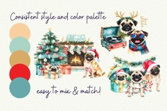 Retro Pugmas Dog Christmas Watercolor Clipart Product Image 8