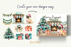 Retro Pugmas Dog Christmas Watercolor Clipart Product Image 9