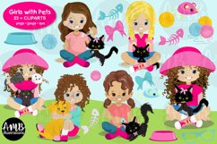 Girls with Pets, Cute Animal Clipart, AMB-2981 Product Image 1