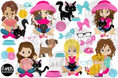 Girls with Pets, Cute Animal Clipart, AMB-2981 Product Image 4