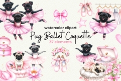 Pug Ballerina Pink Ballet Coquette Clipart Bundle Product Image 1