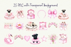 Pug Ballerina Pink Ballet Coquette Clipart Bundle Product Image 2