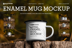 6 Enamel Mug Mockup. Rustic Outdoor Coffee Cup Branding Product Image 1