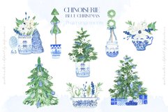 Blue Christmas Chinoiseries Watercolor Clipart Product Image 2