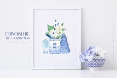 Blue Christmas Chinoiseries Watercolor Clipart Product Image 5