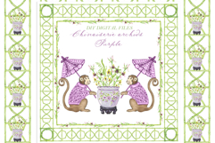 Chinoiserie purple Orchid Monkey. Bamboo Frame DIY Product Image 1