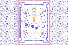 Mahjong Set PNG Watercolor DIY clipart Chinoiserie Product Image 1