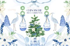 Blue Christmas Chinoiseries Watercolor Clipart Product Image 1