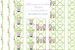 Chinoiserie purple Orchid Monkey. Bamboo Frame DIY Product Image 2