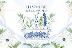 Blue Christmas Chinoiseries Watercolor Clipart Product Image 6