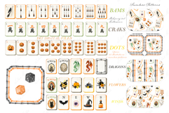 Halloween Mahjong Watercolor Clipart: Hand Painted Tiles Product Image 5