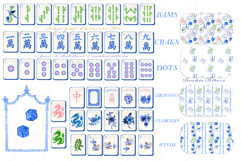 Mahjong Chinoiserie Watercolor Clipart: Hand Painted Tiles Product Image 3