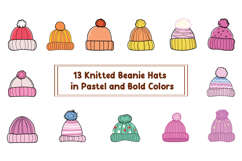 13 Knitted Beanie Hats in Pastel and Bold Colors Product Image 2