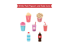 Movie Snacks & Drinks Pack Popcorn and Soda Icons Product Image 1