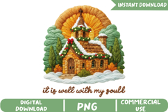Punch Needle Christmas Church Sublimation, Christmas Png Product Image 1