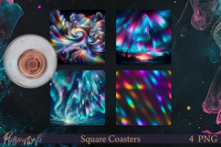 Holographic Square Coasters | Northern Lights Product Image 1