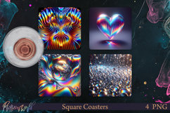 Holographic Square Coasters | Sparkling Heart Product Image 1