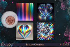 Holographic Square Coasters | Hearts Product Image 1