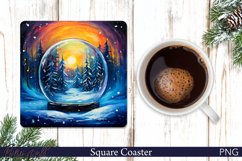 Winter Square Coaster | Watercolor Snowglobe Product Image 1