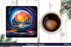 Winter Square Coaster | Snowglobe | Christmas Nature Design Product Image 1