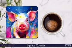 Pig Square Coaster | Farm Animal Design | Colorful PNG Product Image 1