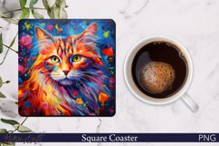 Cat Square Coaster | Farm Animal Design | Colorful PNG Product Image 1