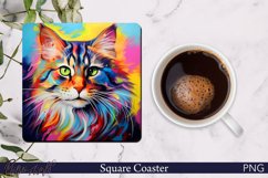 Cat Square Coaster | Farm Animal Design | Colorful Design Product Image 1
