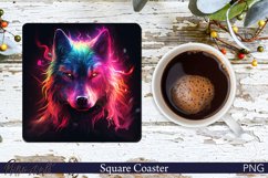 Wolf Square Coaster | Wild Animal | Neon Product Image 1