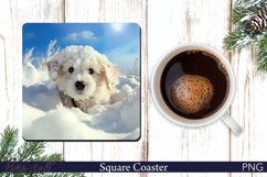 Christmas Square Coaster | Snowy Puppy Product Image 1