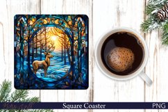 Christmas Square Coaster | Stained Glass | Holiday Deer Product Image 1