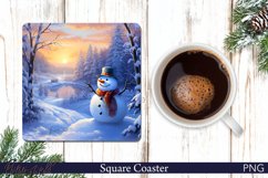 Christmas Square Coaster | Snowman PNG | Watercolor Product Image 1