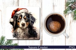 Christmas Square Coaster | Watercolor Dog | Holiday Design Product Image 1