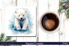 Christmas Square Coaster | Snowglobe | Cute White Bear Product Image 1