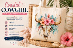 Coastal Cowgirl Bull Skull PNG Sublimation Design Product Image 2