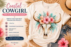 Coastal Cowgirl Bull Skull PNG Sublimation Design Product Image 1