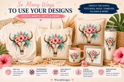 Coastal Cowgirl Bull Skull PNG Sublimation Design Product Image 4