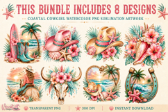 Coastal Cowgirl PNG Sublimation Bundle, Beach Western Cowgir Product Image 3