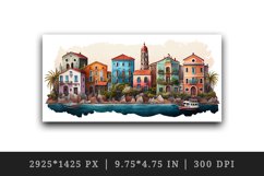 Watercolor coastal town mug, cup wrap sublimation design png Product Image 2
