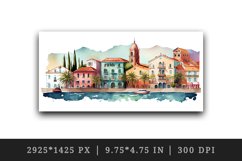 Watercolor coastal town mug, cup wrap sublimation design png Product Image 2