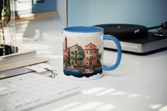 Watercolor coastal town mug, cup wrap sublimation design png Product Image 4