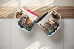 Watercolor coastal town mug, cup wrap sublimation design png Product Image 5