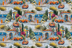 Coastal Village Seamless Pattern Vintage Summer Travel Print Product Image 2
