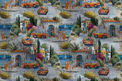 Coastal Village Seamless Pattern Vintage Summer Travel Print Product Image 5