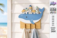 Wooden Coastal Wall Hooks Rack Laser Cut | 3D Layered Ocean Product Image 3