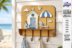 Wooden Coastal Wall Hooks Rack Laser Cut | 3D Layered Ocean Product Image 5
