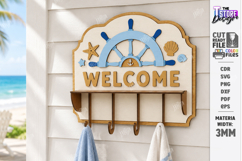 Wooden Coastal Wall Hooks Rack Laser Cut | 3D Layered Ocean Product Image 1